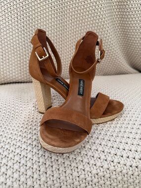 Nine West Tan Suede Espadrille Block Heel Sandals